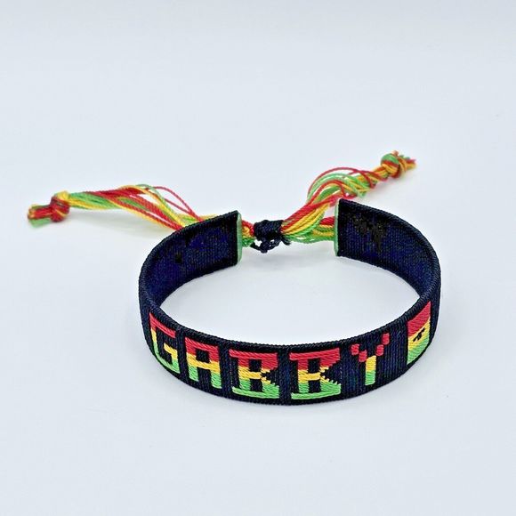 Gabby Name Bracelet Ghana Handmade Stitched Slide Jewelry Gabrielle Black Cuff - Picture 3 of 6